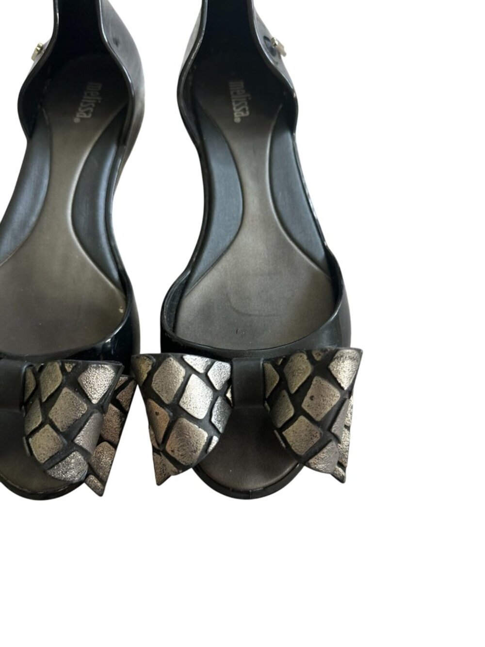 MELISSA Black Silver Bow D’Orsay Flats Size US 7 - Picture 2 of 8